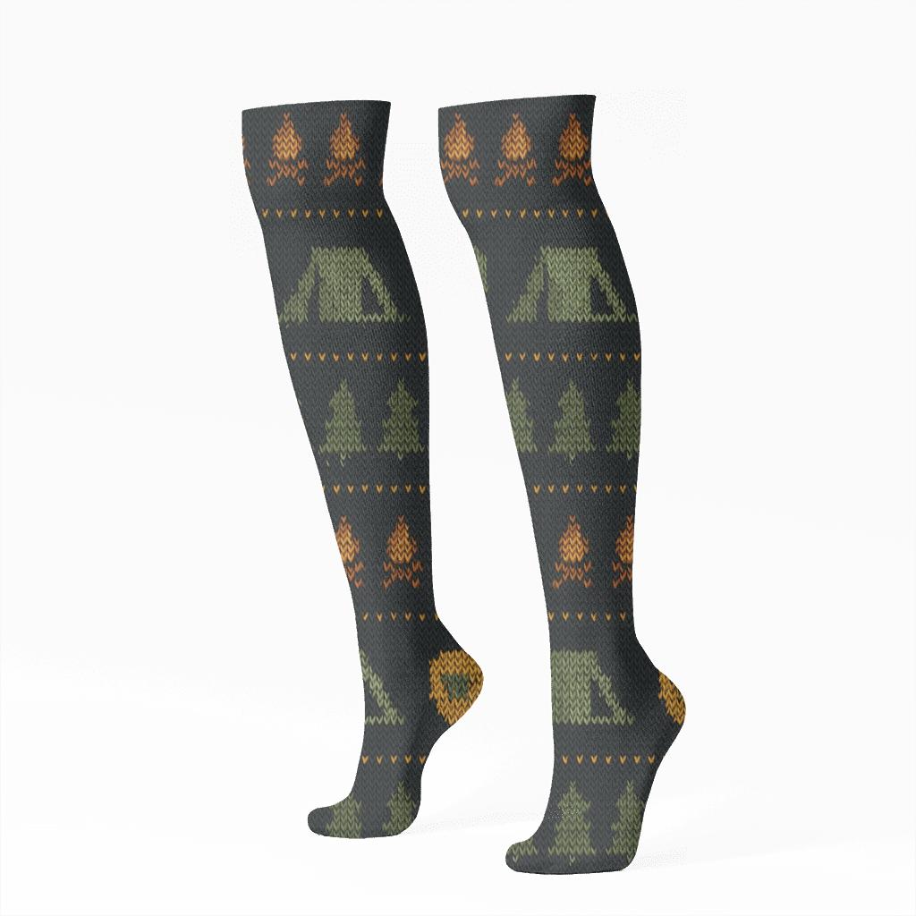 Park Ranger Night Campfire Stripe Pattern comfortable cotton knee-high socks