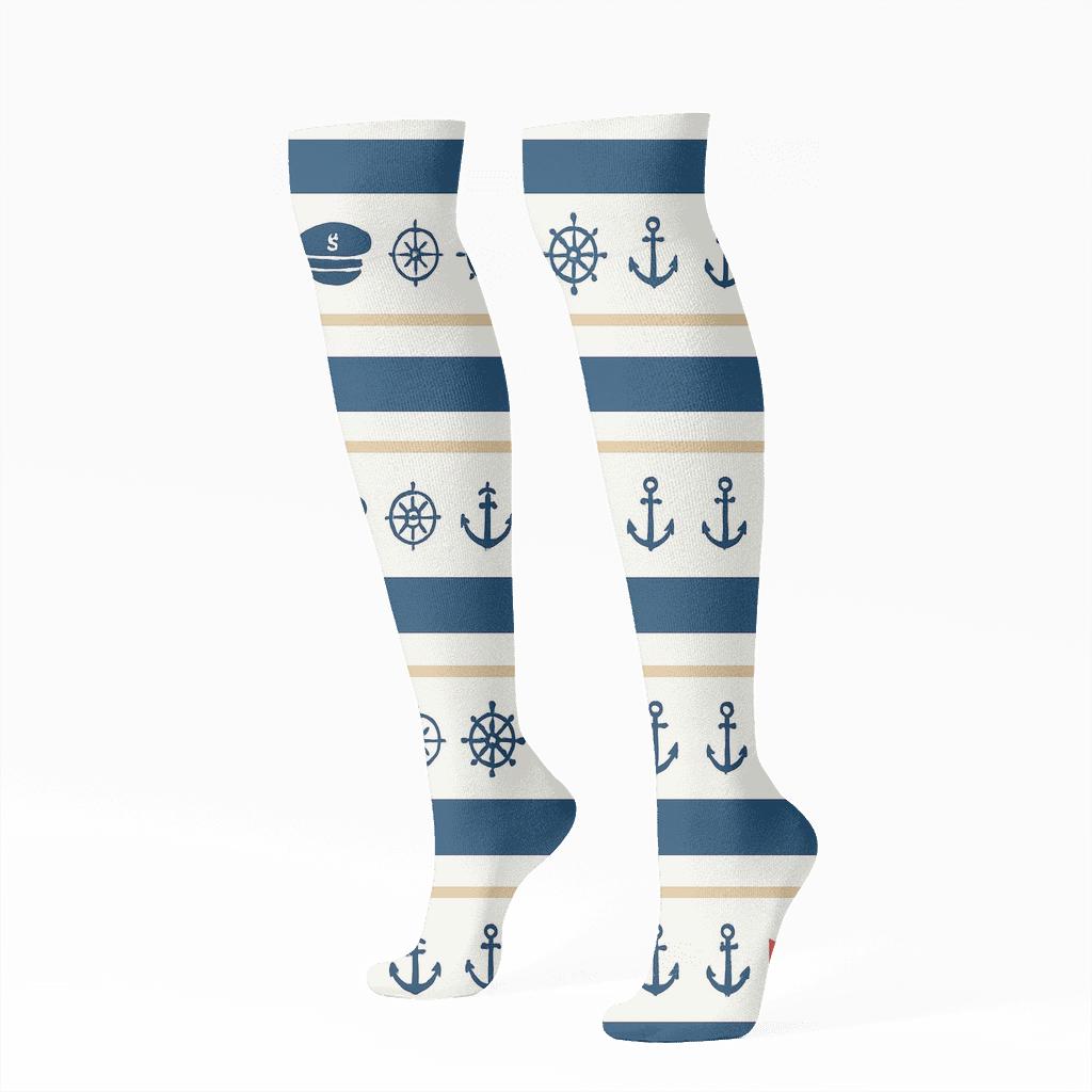 Regatta Banner Stripe With Ship Captain Icons custom knee-high socks