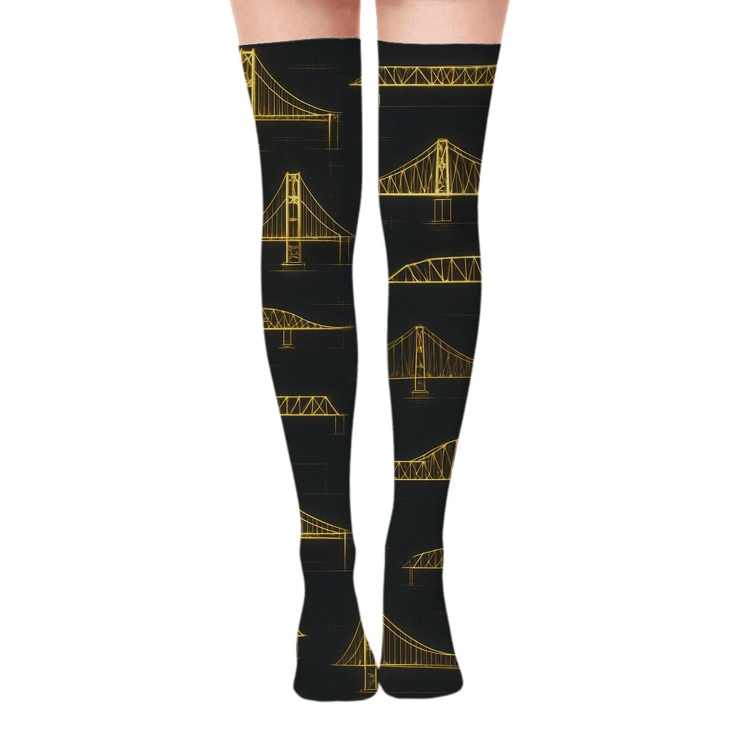 Grid Of Night Bridges For Civil Engineer Dreams premium cozy over-the-knee socks