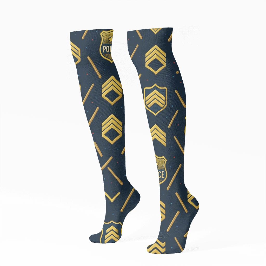 Police Officer Midnight Patrol Badge Constellation unique graphic knee-high socks