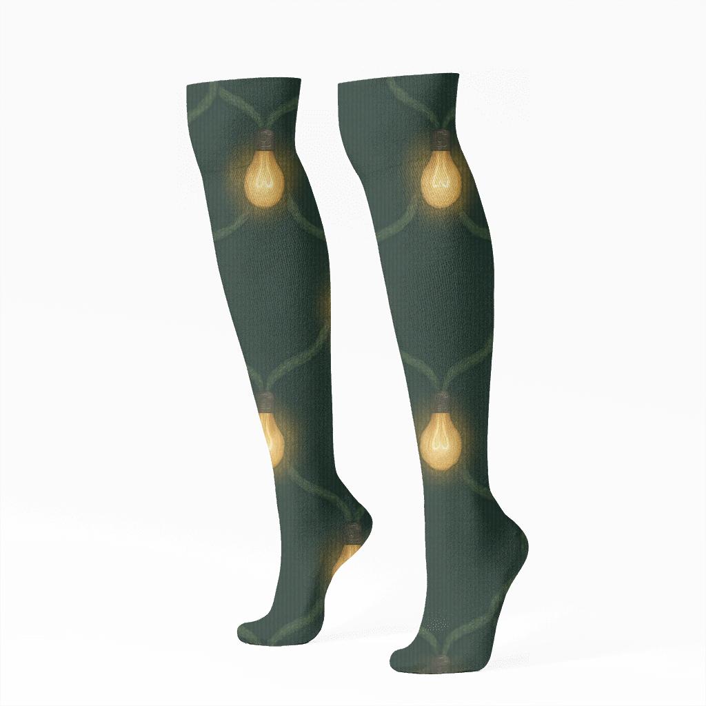 Evergreen Glow Garland Lattice comfortable cotton knee-high socks