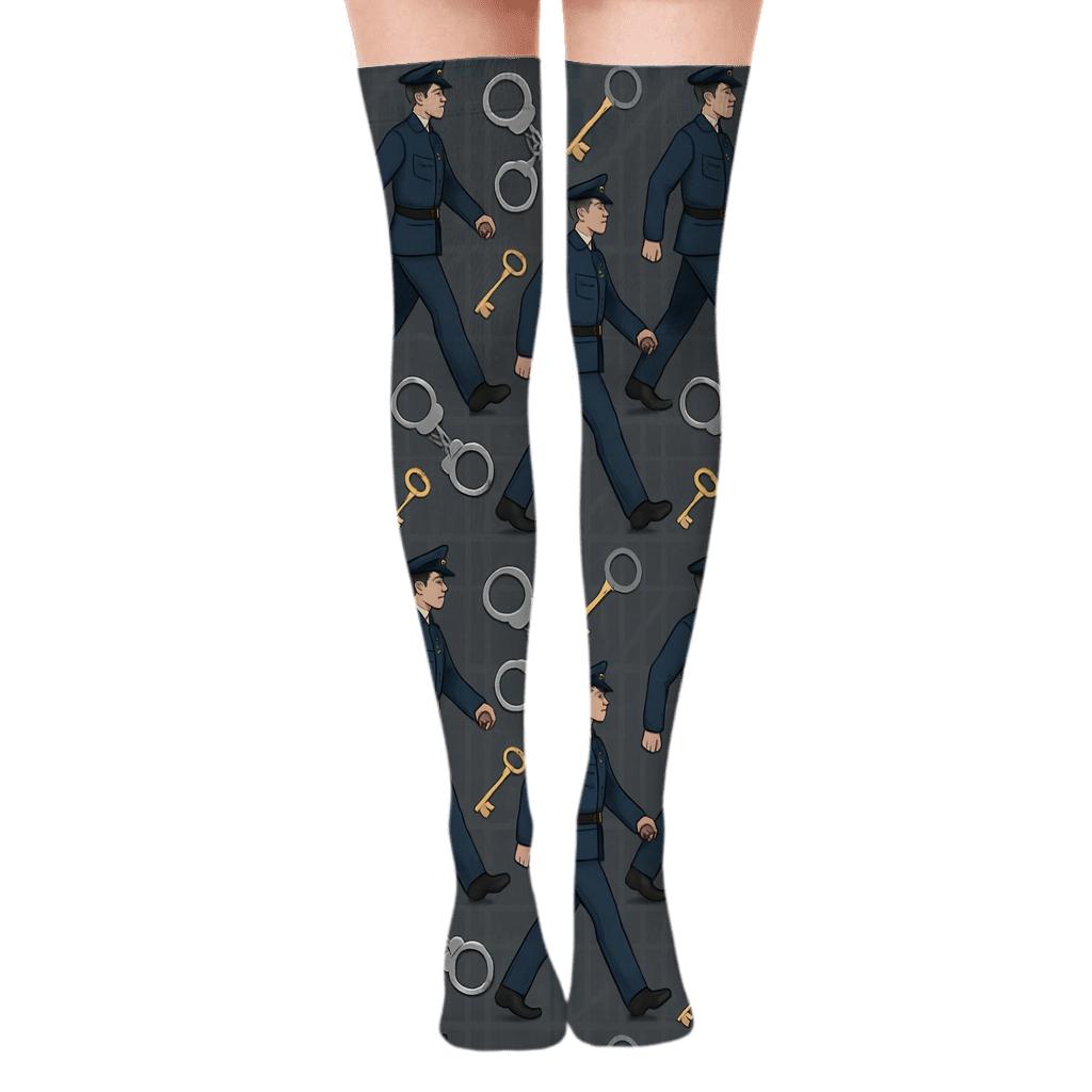 Prison Officer Night Watch Tessellation unique graphic over-the-knee socks