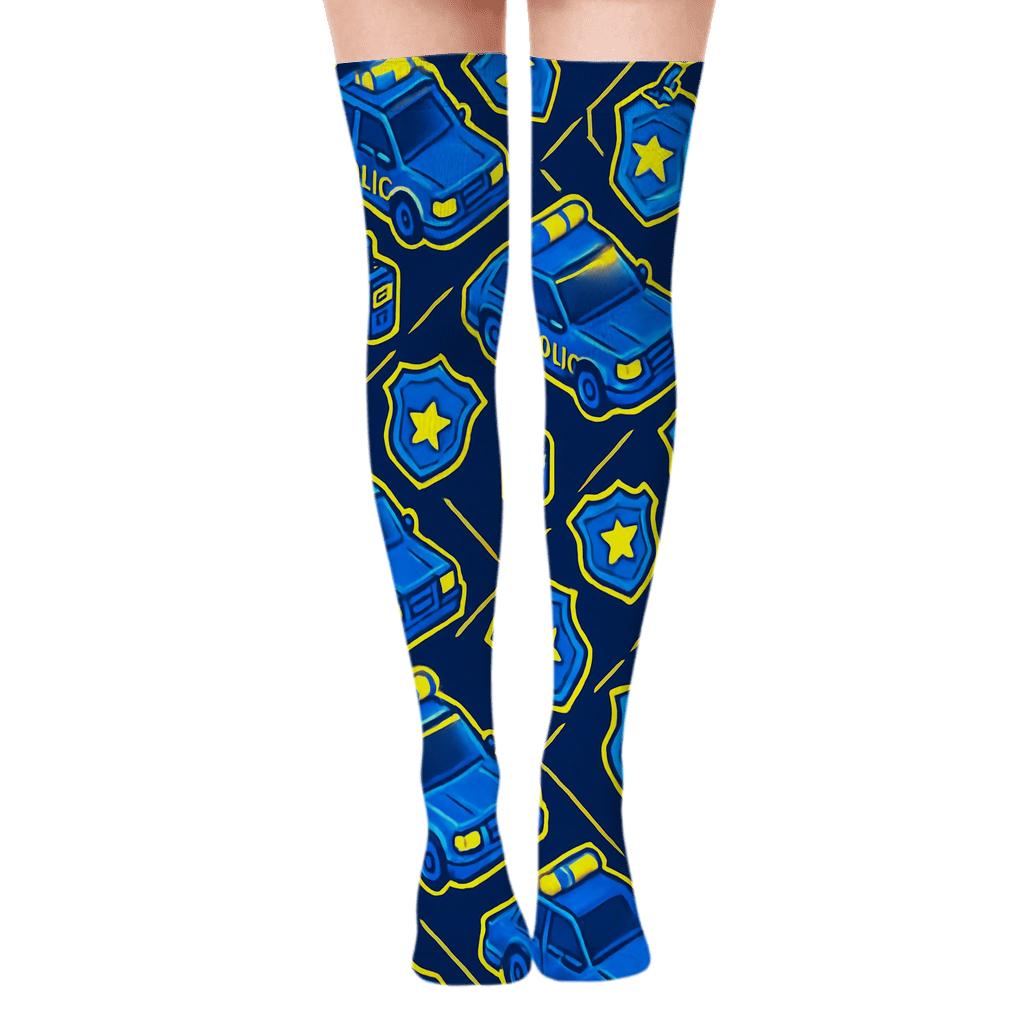 Midnight Patrol Grid With Security Guard Motifs custom over-the-knee socks