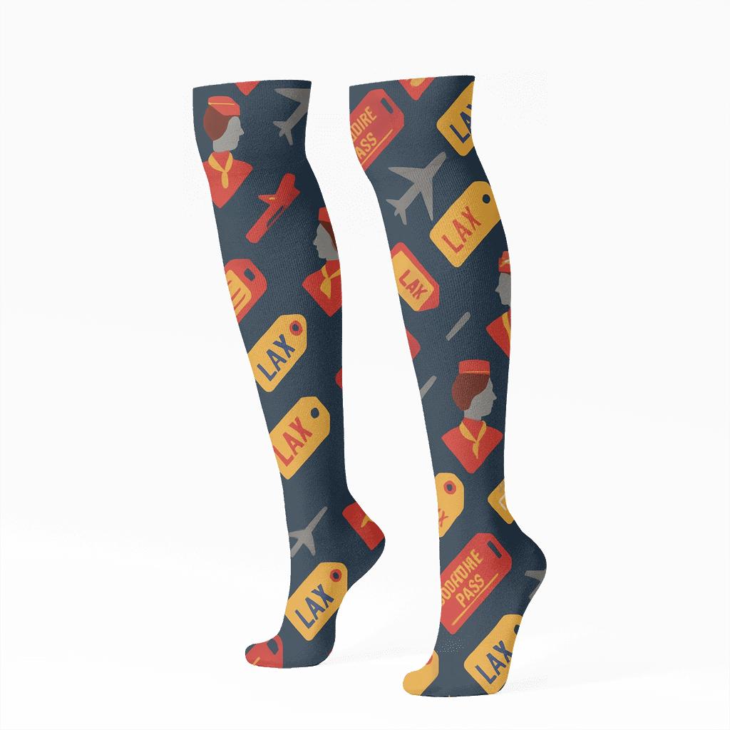 Runway Rhythm Flight-Attendant Icons comfortable cotton knee-high socks