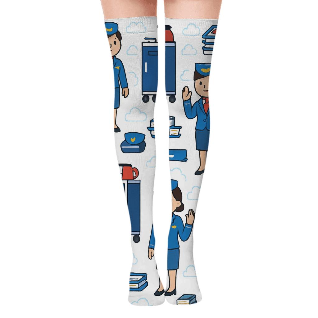Flight Attendant Sky Service Grid premium cozy over-the-knee socks
