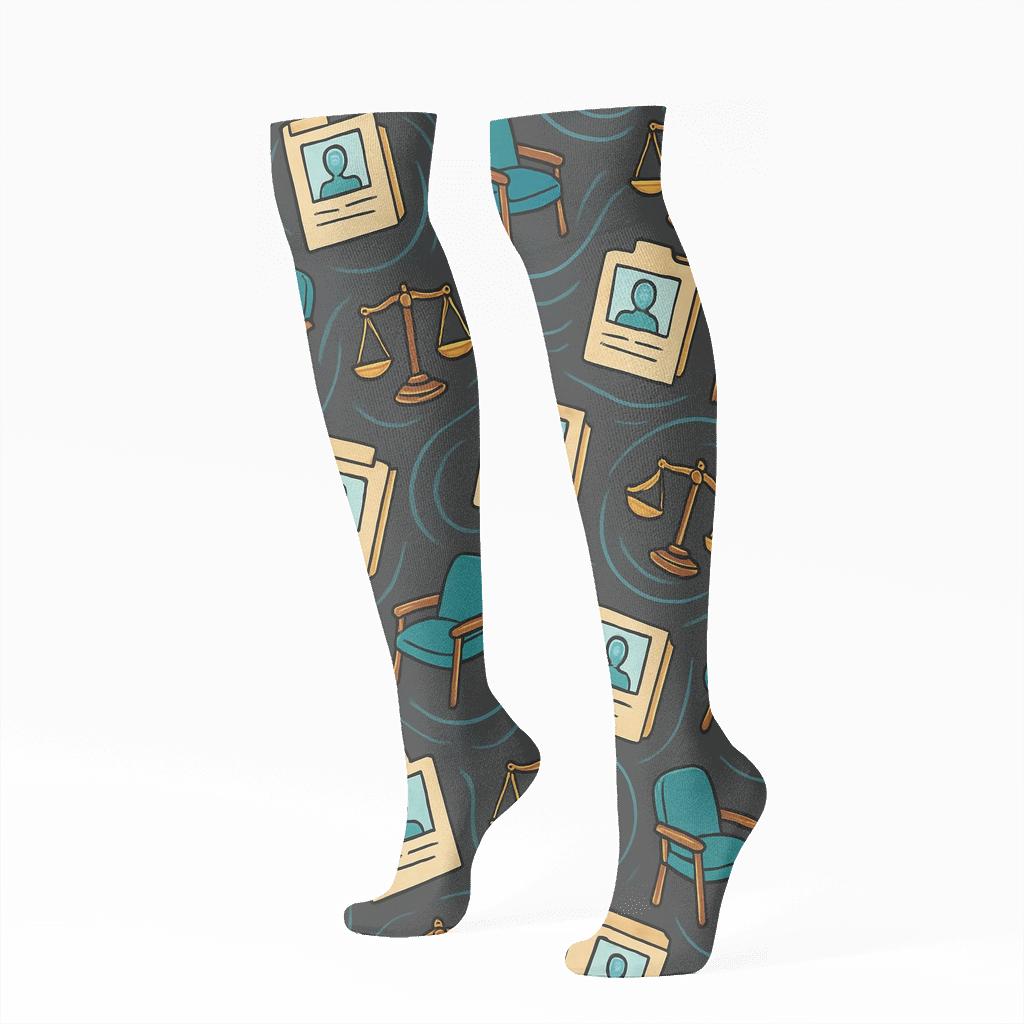 Case File Constellations Pattern With Probation Officer Motif designer print knee-high socks