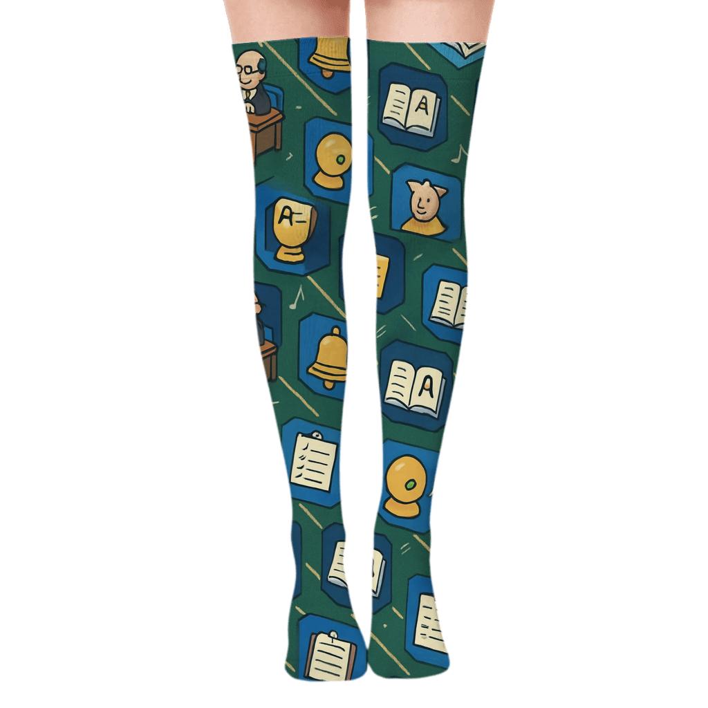 Chalkboard Command Grid With School Principal Icons unique graphic over-the-knee socks