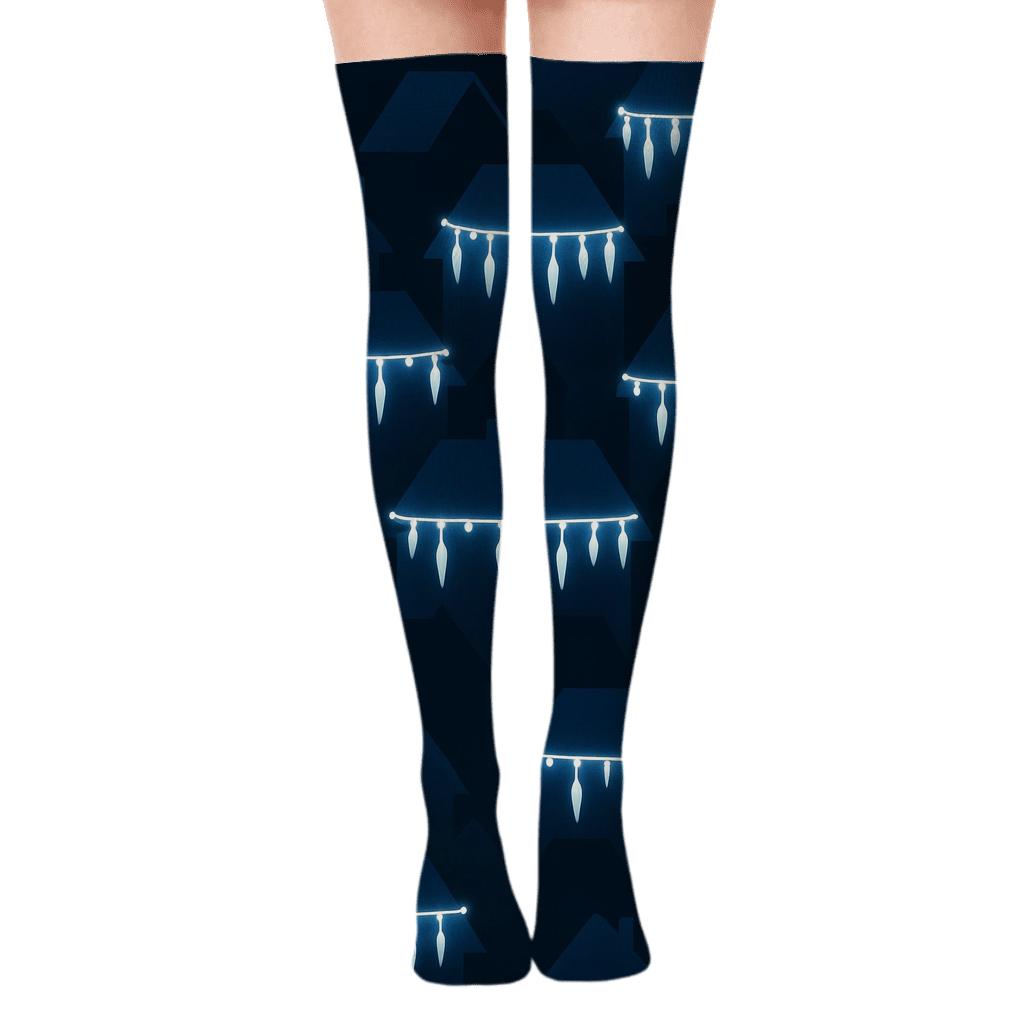 Icy Rooftop Icicle Light Skyline trendy patterned over-the-knee socks