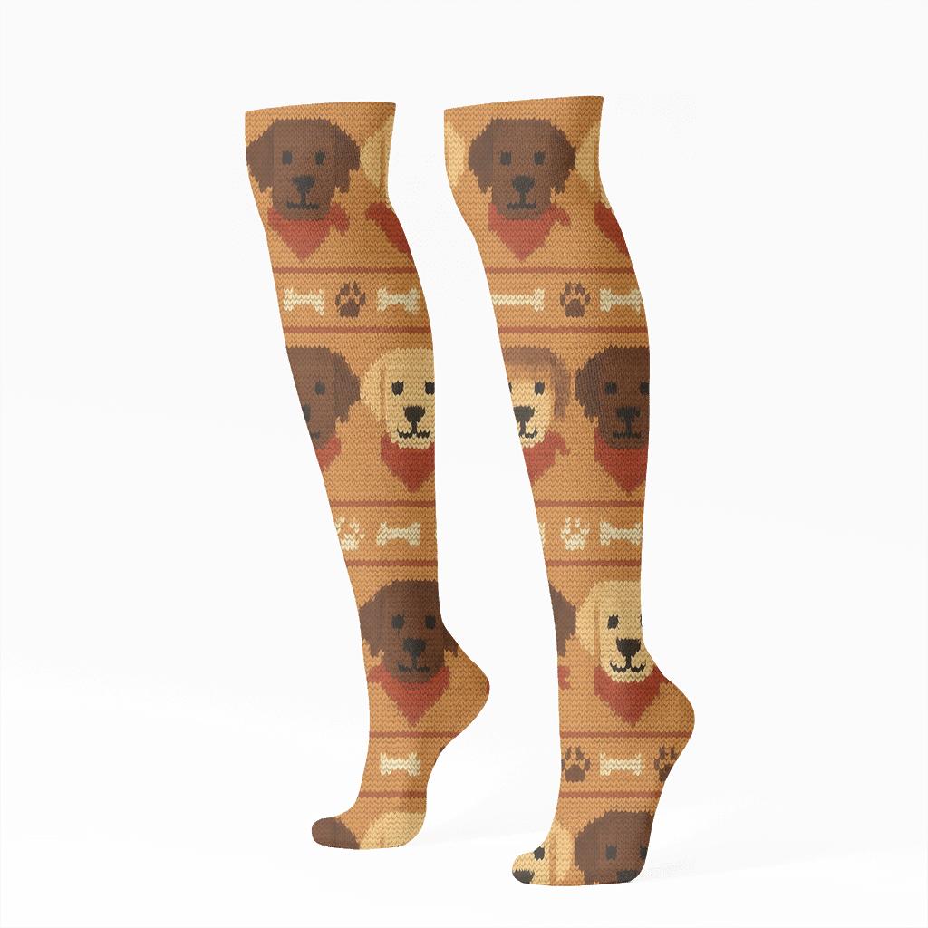 Labrador Retriever Bandana Parade Stripe trendy patterned knee-high socks