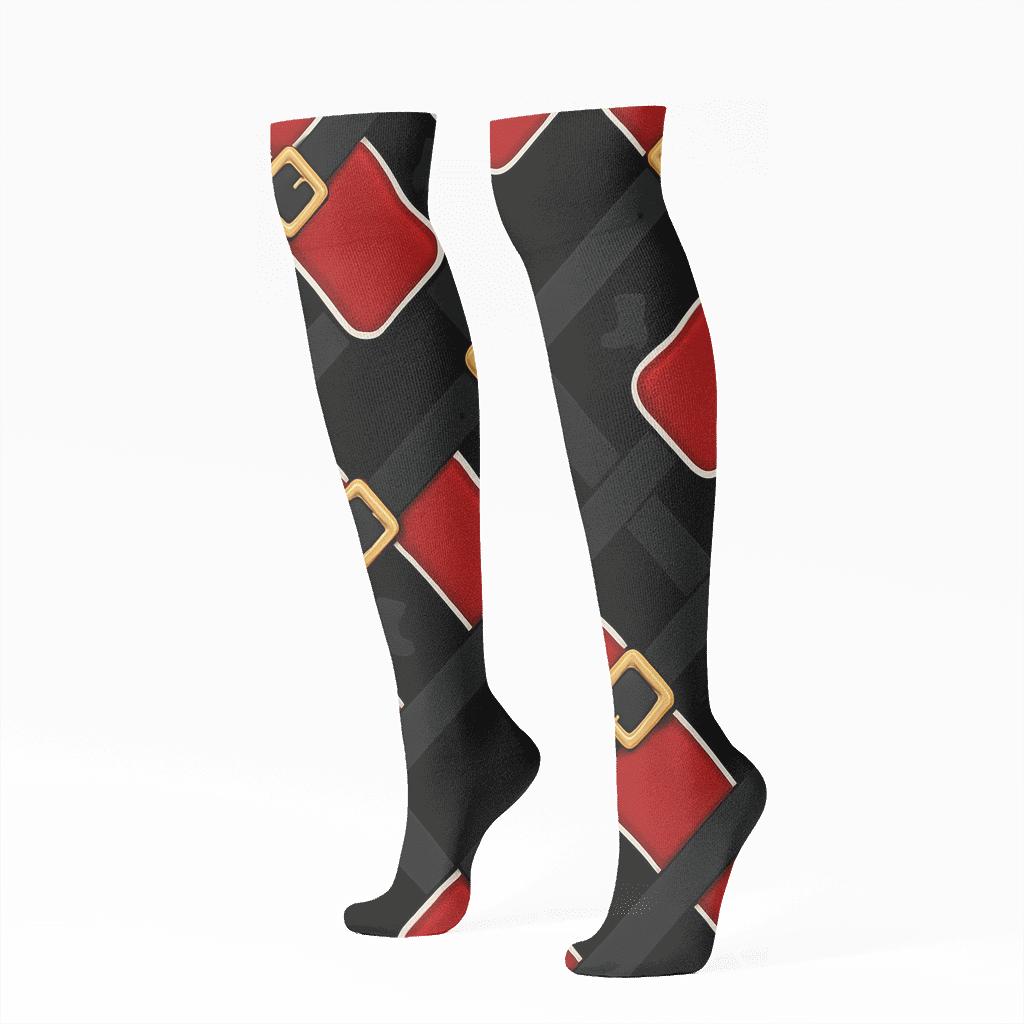 Santa Belt Lattice On Midnight Field soft everyday knee-high socks