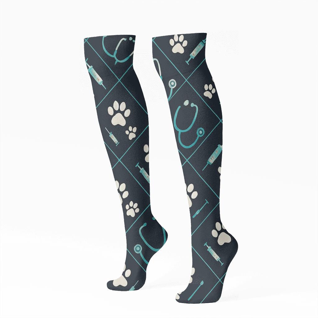 Starlit Clinic Lattice With Veterinary Technician Icons trendy patterned knee-high socks