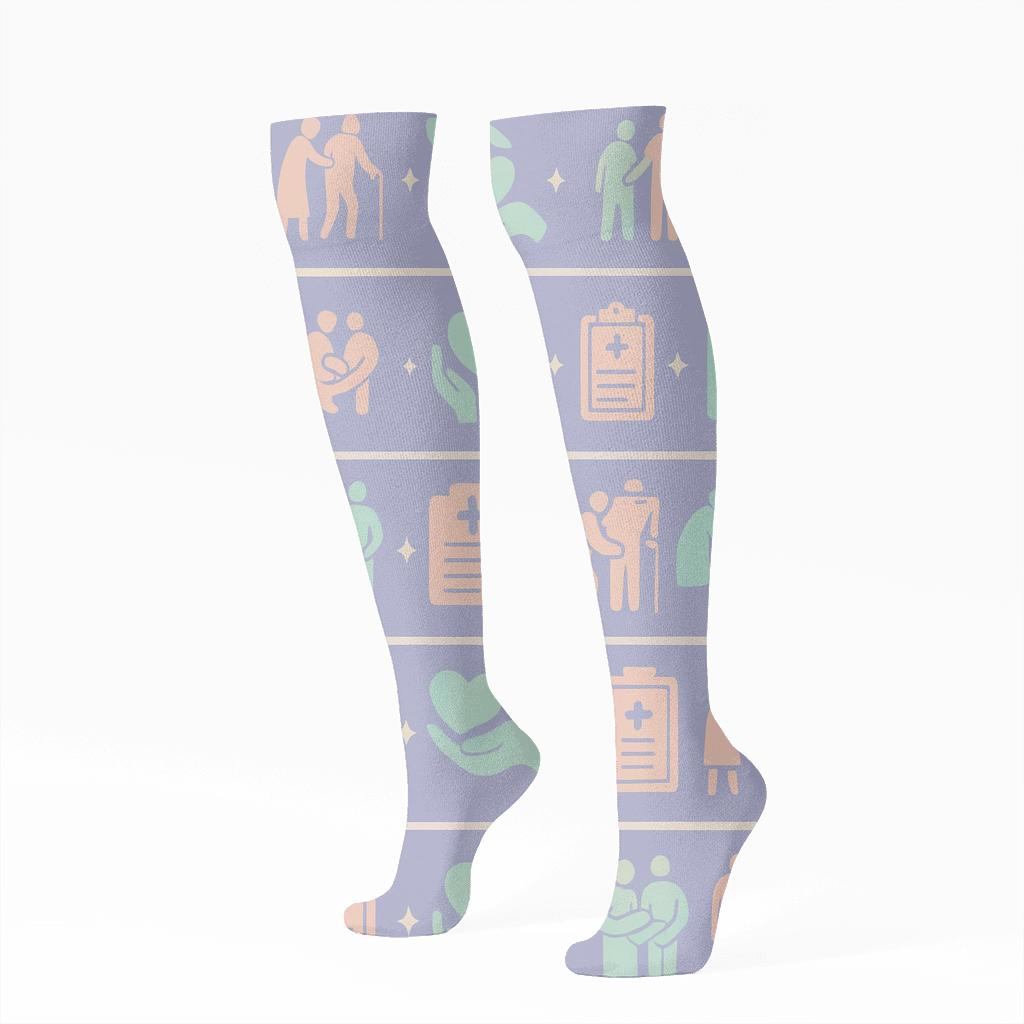 Nebula Stripe Elderly Care Worker Pattern Band Scene soft everyday knee-high socks