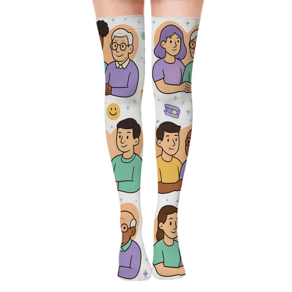 Starlit Heart Grid For Caregiver Constellation unique graphic over-the-knee socks