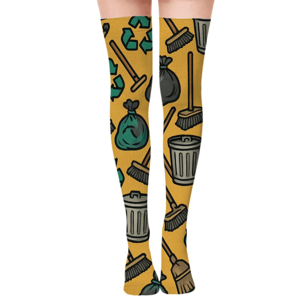 Garbage Collector Patchwork Chevron Pattern soft everyday over-the-knee socks
