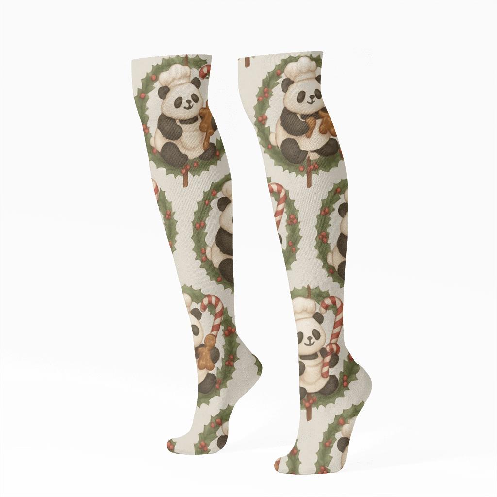 Panda Gingerbread Carousel custom knee-high socks