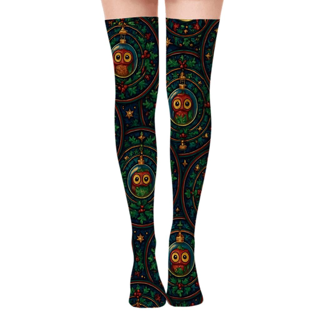Owl Ornament Night Mandala stylish fashion over-the-knee socks