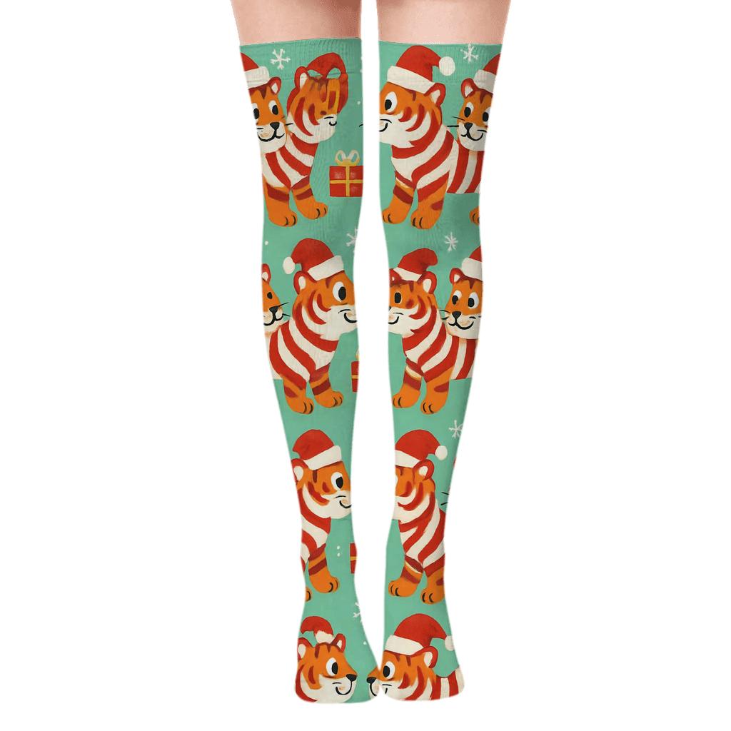 Candy Cane Tiger Stripe Parade stylish fashion over-the-knee socks