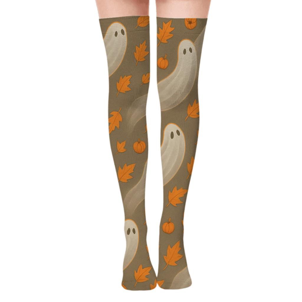 Ghost Trails And Falling Leaves On Proper Background custom over-the-knee socks