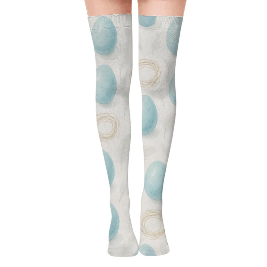 Robin Egg Drift With Nest Rings comfortable cotton over-the-knee socks