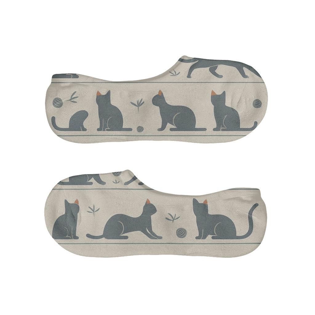 Whiskered Orchard Bands With Cat Silhouette designer printed no-show socks