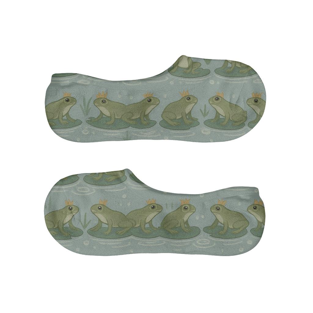 Moonlit Pond Crown Frog Parade Pattern soft cotton no-show socks