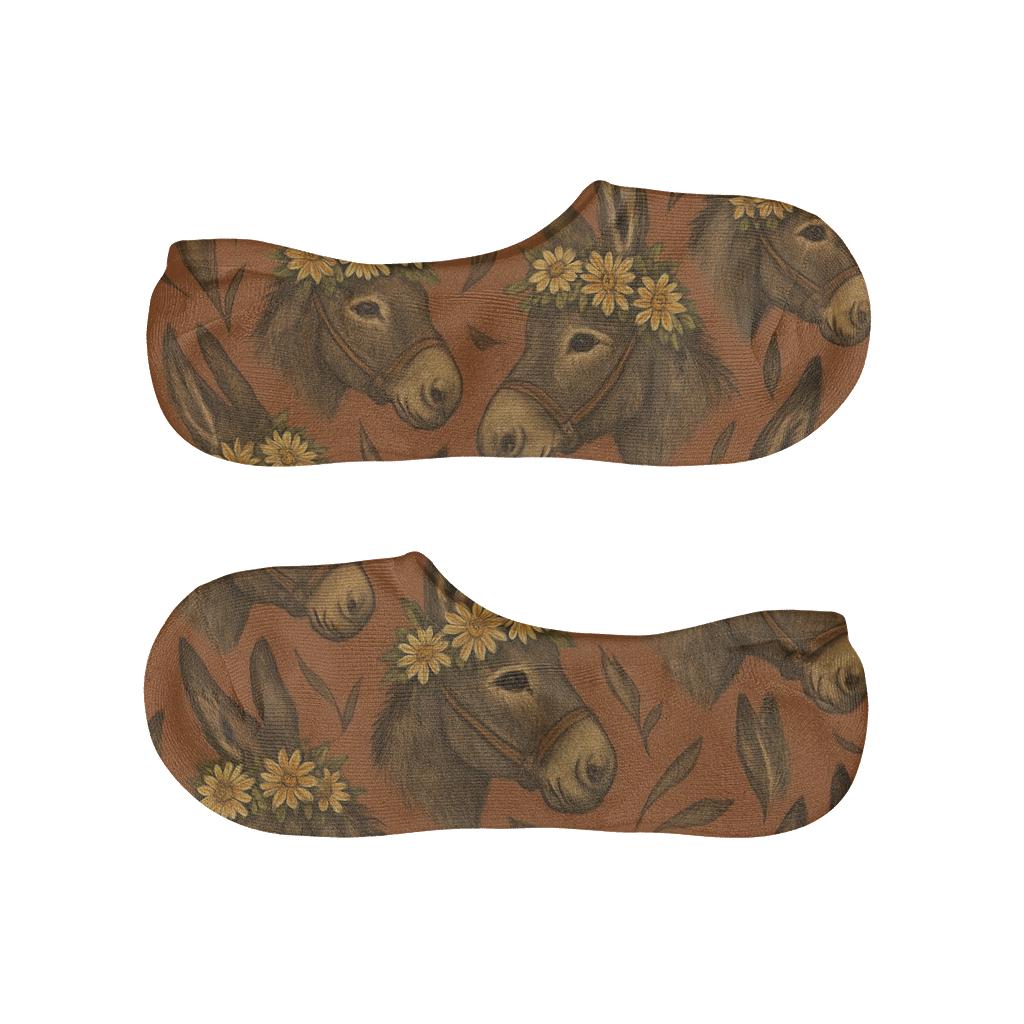 Flower Crown Parade With Rustic Donkey breathable seamless no-show sockscustom no-show socks