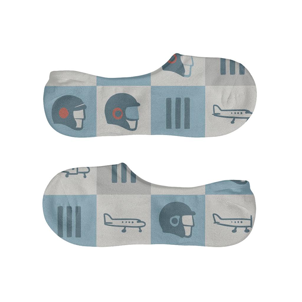 Sky Runway Grid With Pilot Squadron Motifs low cut no-show socks