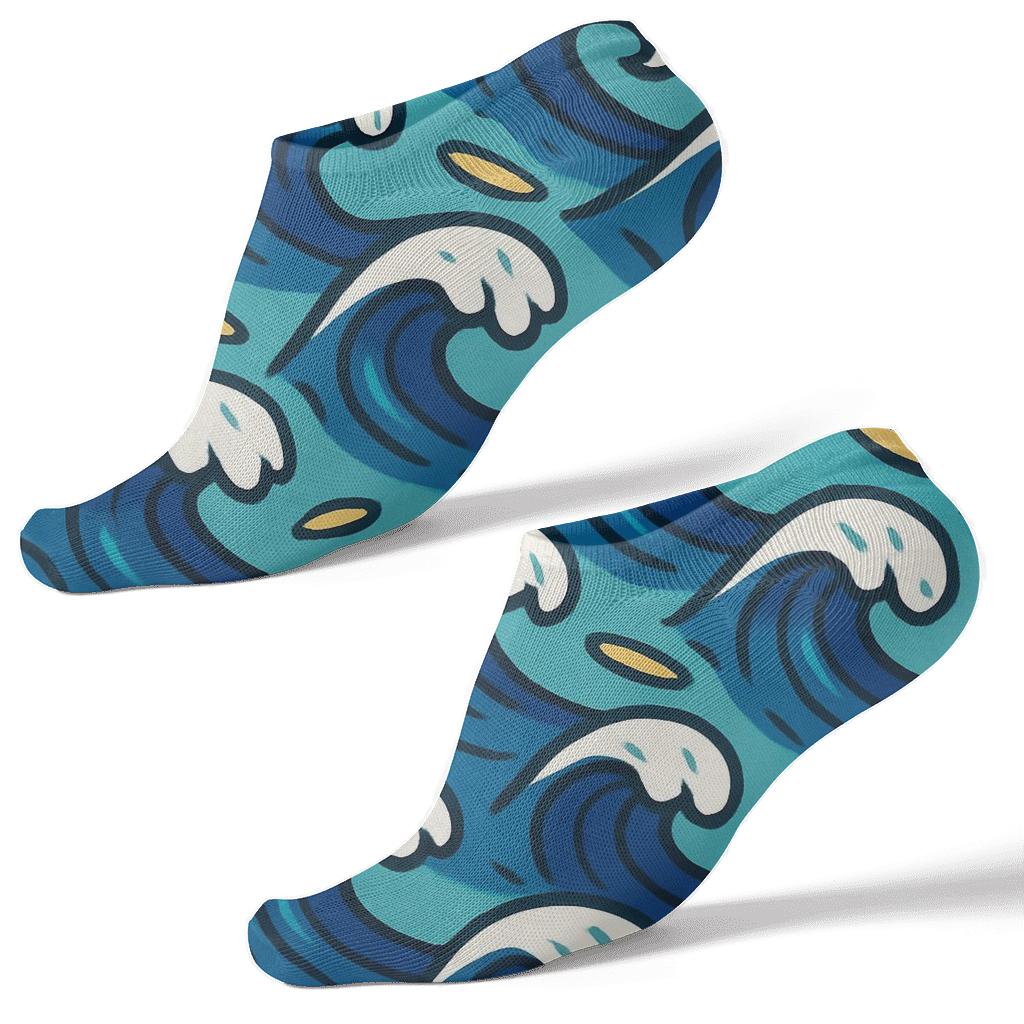 Tiled Surf Break Arcs On Turquoise Field custom ankle socks