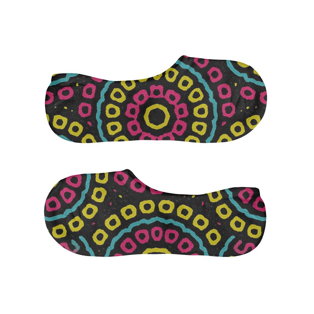Neon Rosette Shockwave On Black Field custom no-show socks