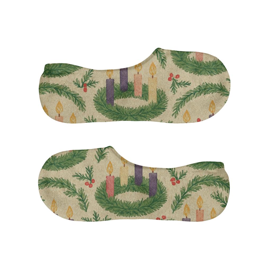 Advent Candles Wreath Band Tessellation On Winter Cream custom no-show socks