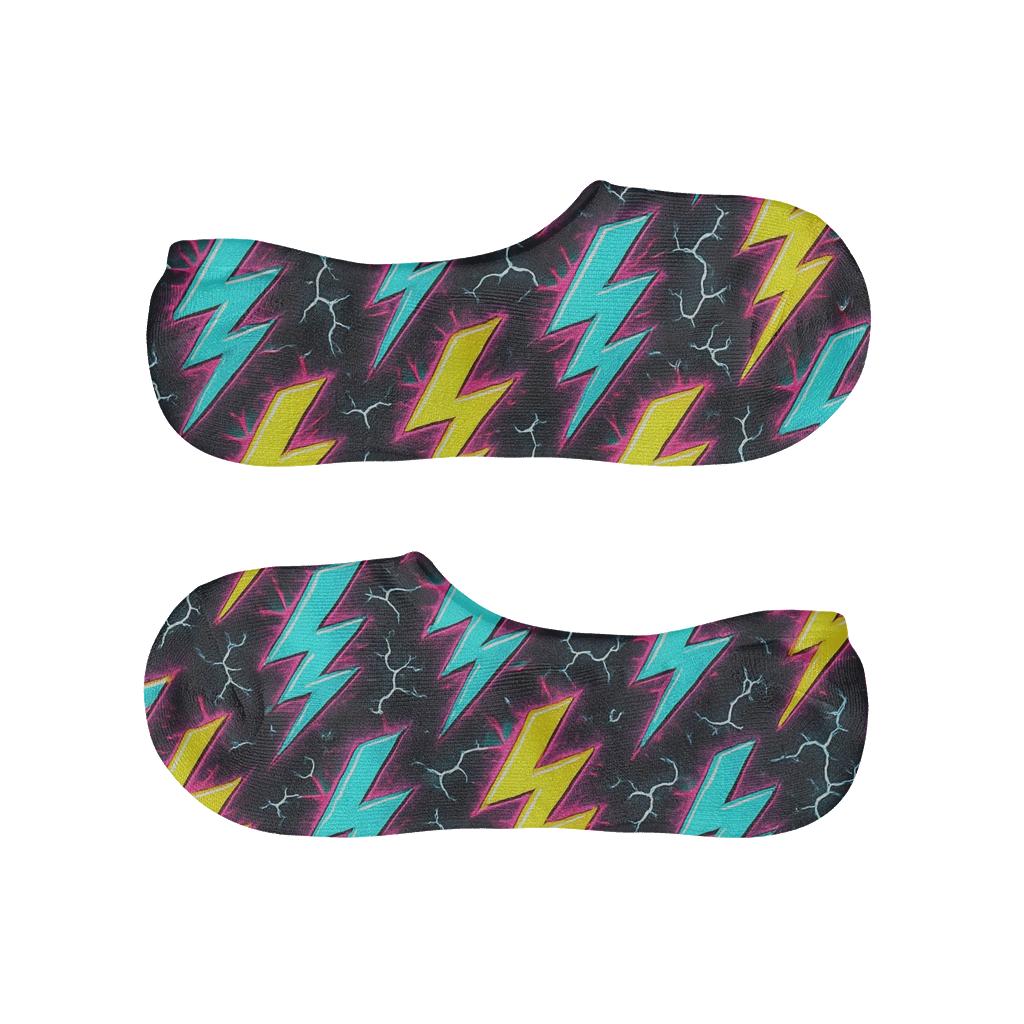 Neon Forked Bolt Cascade On Midnight Grid anti-slip no-show socks