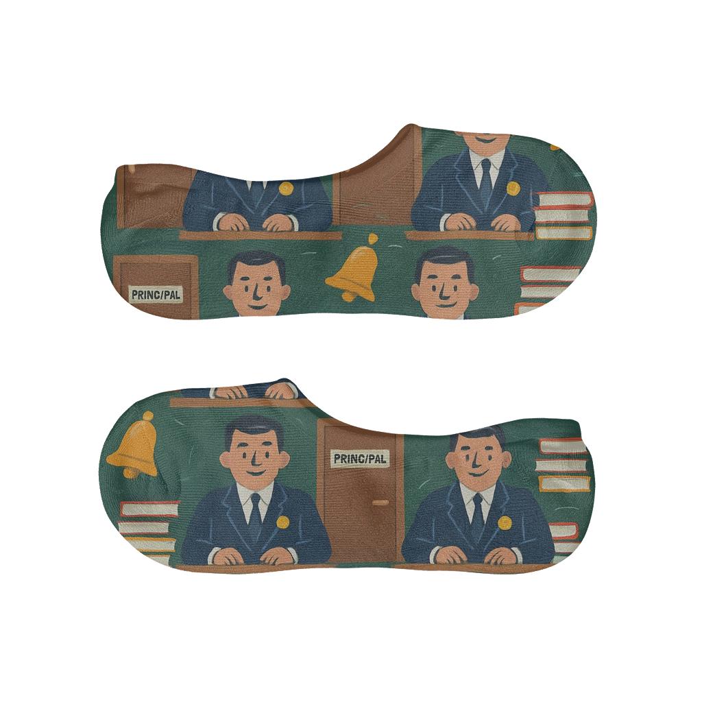 Chalkboard Grid With School Principal Icons low cut no-show socks