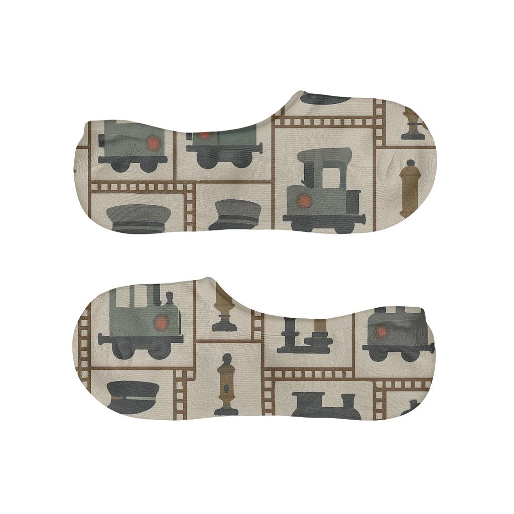 Train Conductor Patchwork Railcars Pattern designer print no-show socks