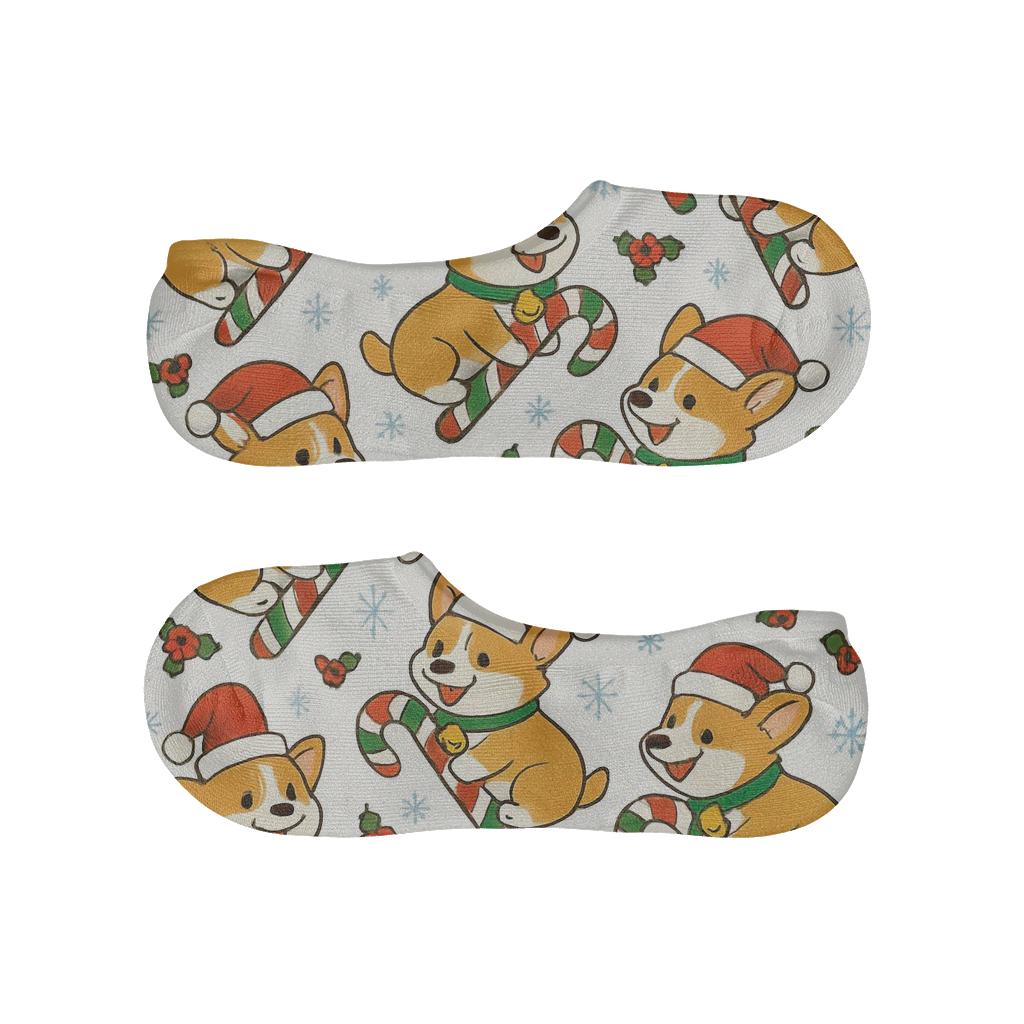 Candy Cane Corgi Carousel trendy no-show sock styles