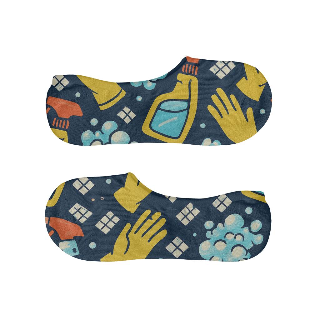 Navy Spray Bottle Lattice Pattern Custodian designer printed no-show socks