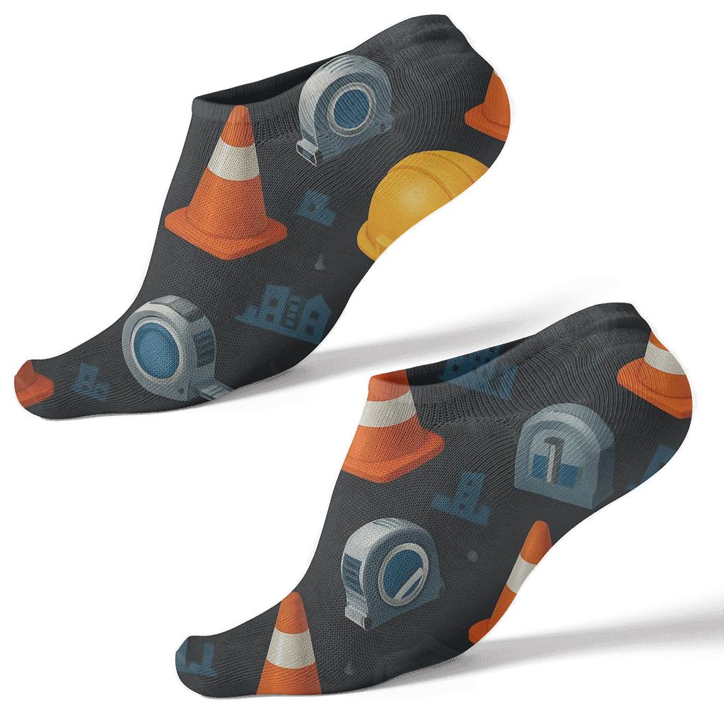 Hard Hat Constellation with Building inspector Motifs Ankle Length Socks