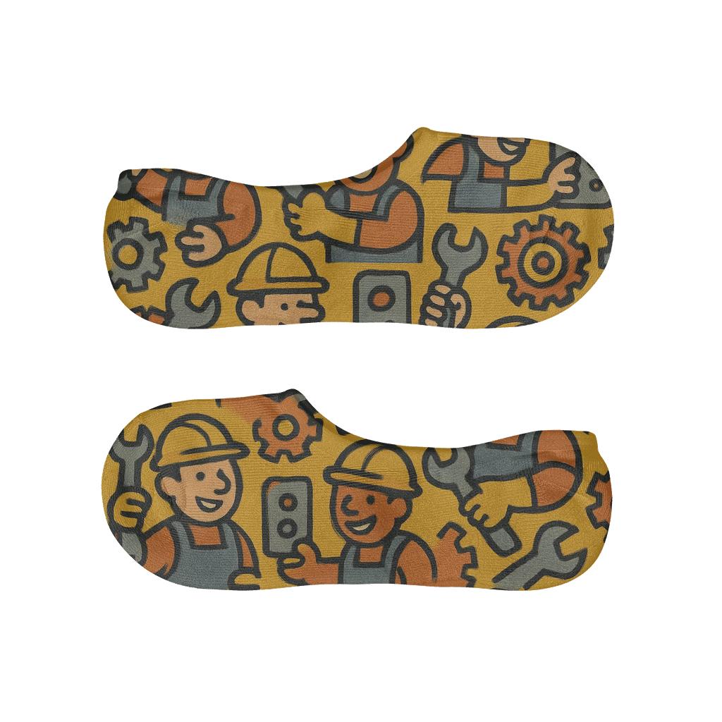 Factory Worker Gear Mosaic On Industrial Yellow Field unique hidden socks