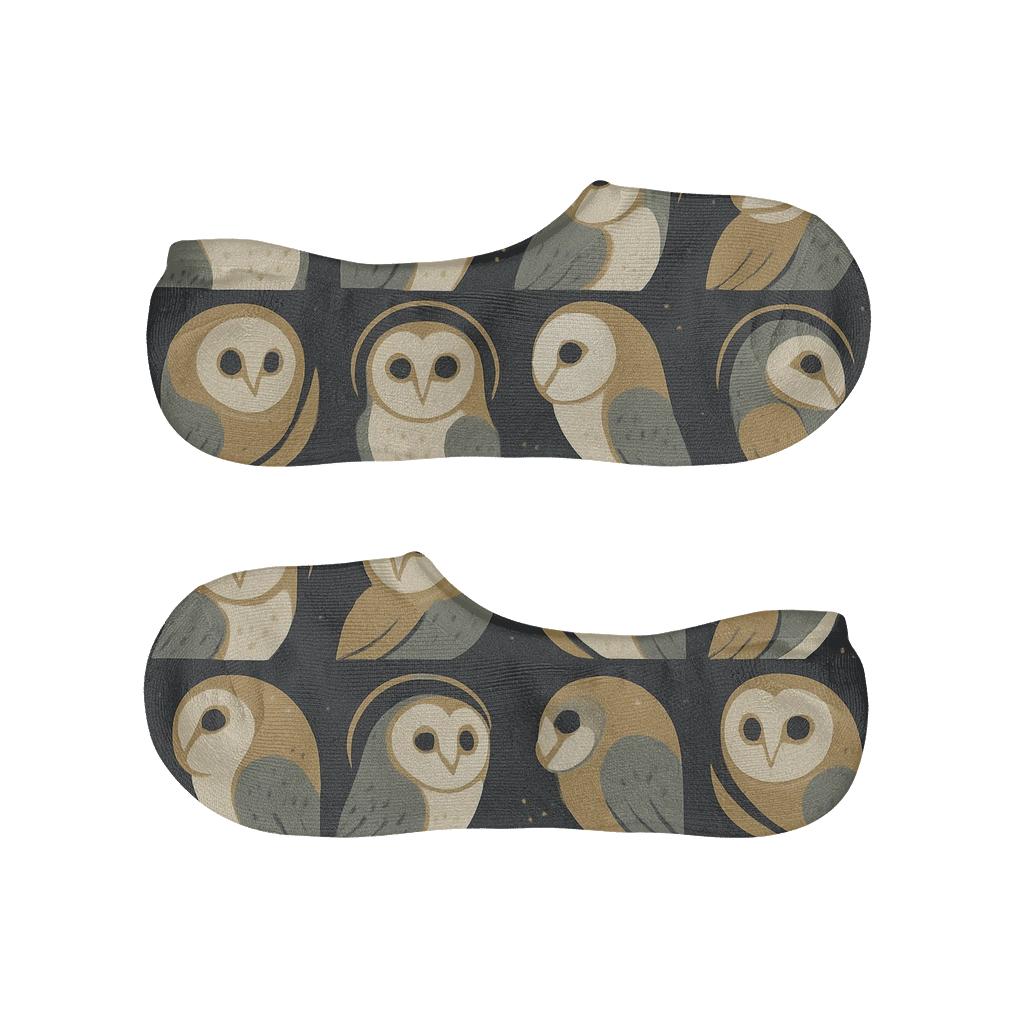 Midnight Owl Constellation Grid On Charcoal designer print no-show socks