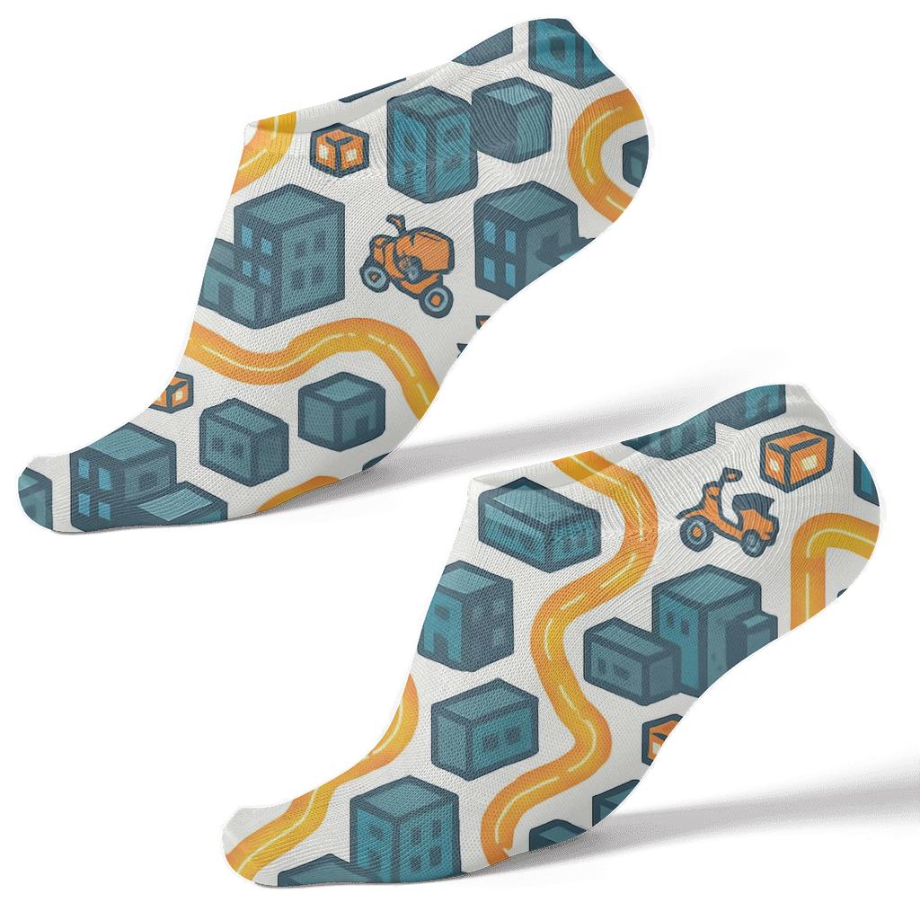 Skyline Ribbon Grid With Courier Route Rhythm designer print ankle socks