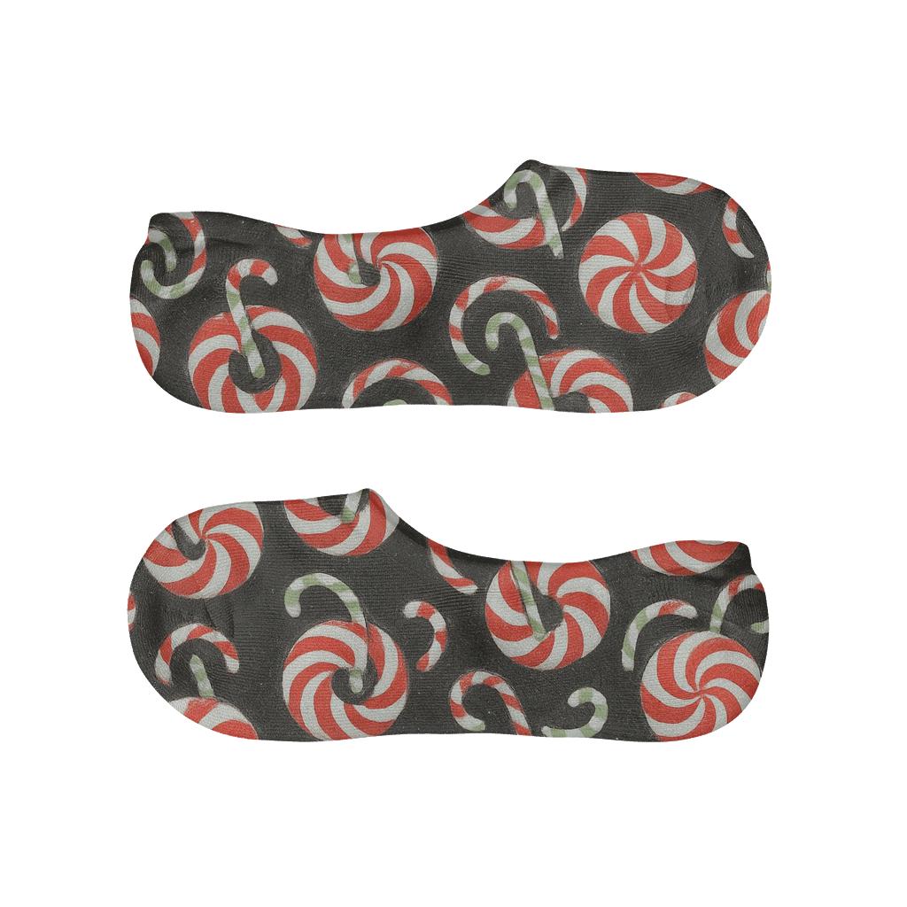 Peppermint Orbit Pattern Candy Canes custom no-show socks