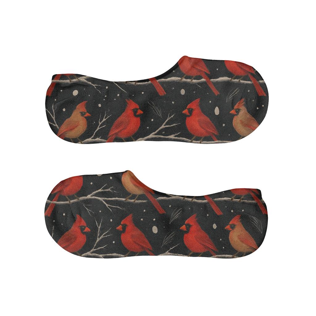 Cardinal Branch Bands On Snowfield Black personalized no-show socks