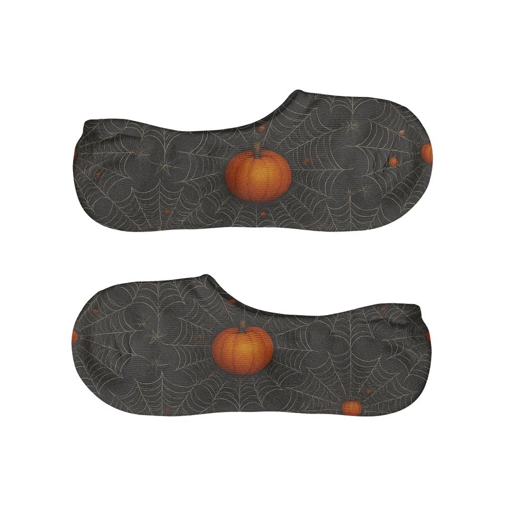 Webbed Pumpkin Medallions On Charcoal Gray Background breathable no-show socks