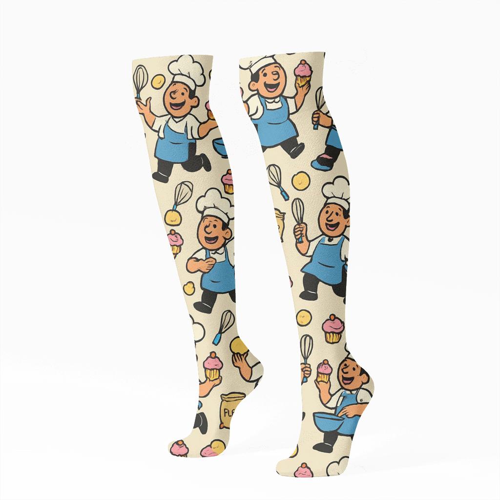 Whimsical Baker Juggling Dough Parade premium sports knee-high socks