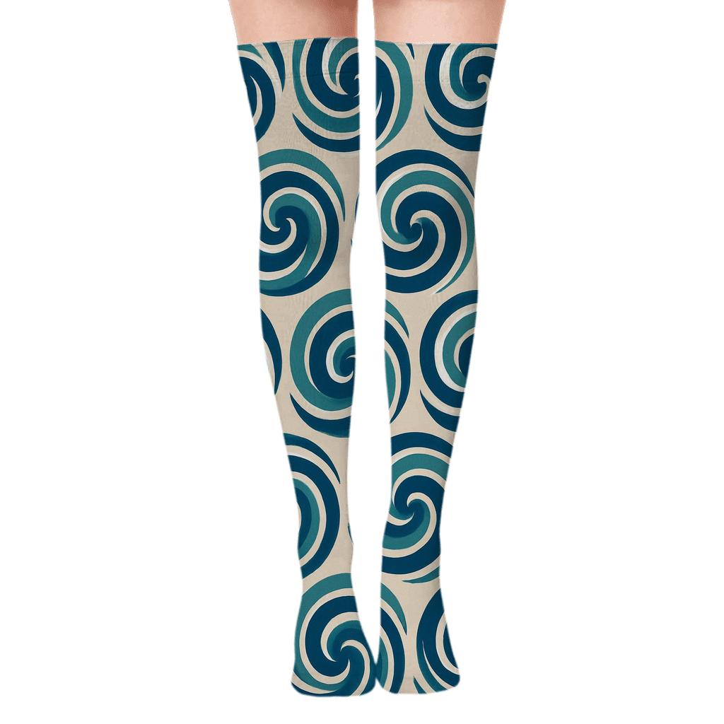 Tidal Vortex Spiral Bands personalized over-the-knee socks