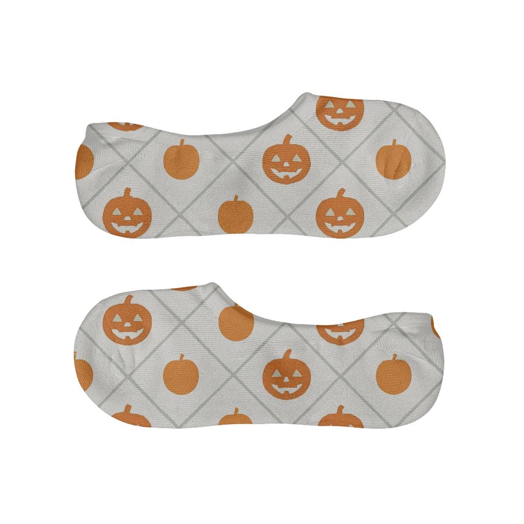 Jack O Lantern Diamond Harlequin On White Background designer printed no-show socks