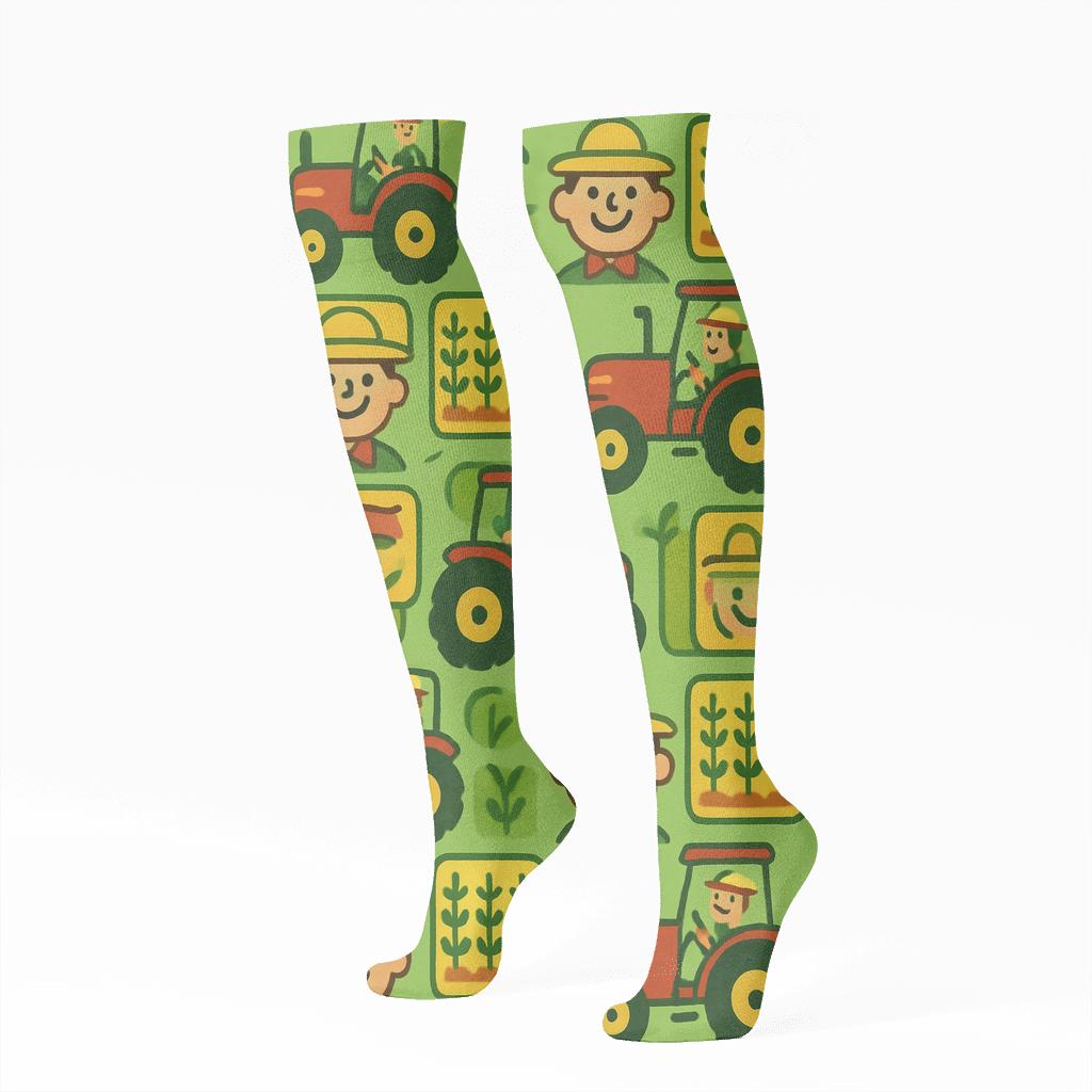 Farmer Patchwork Field Rhythm trendy patterned knee-high socks