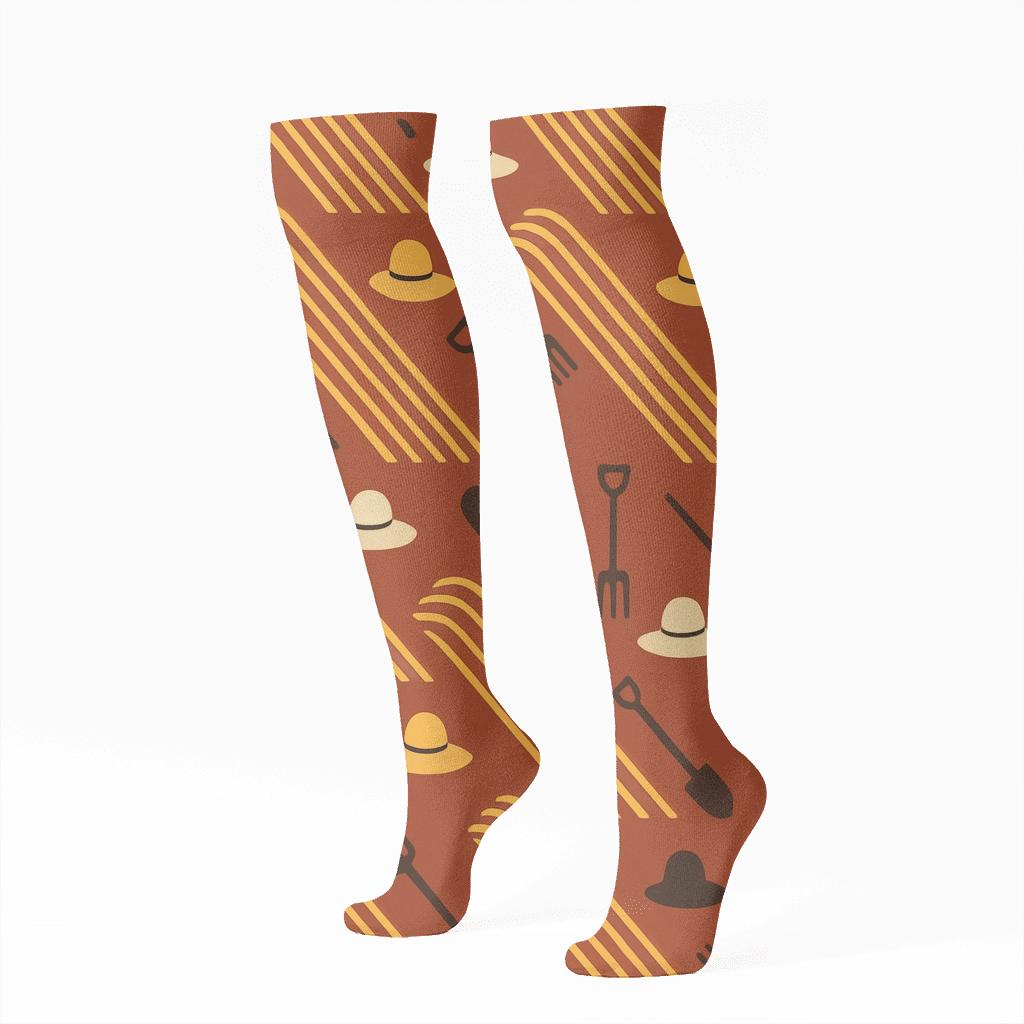Sunrise Rows With Farmer Icons soft everyday knee-high socks