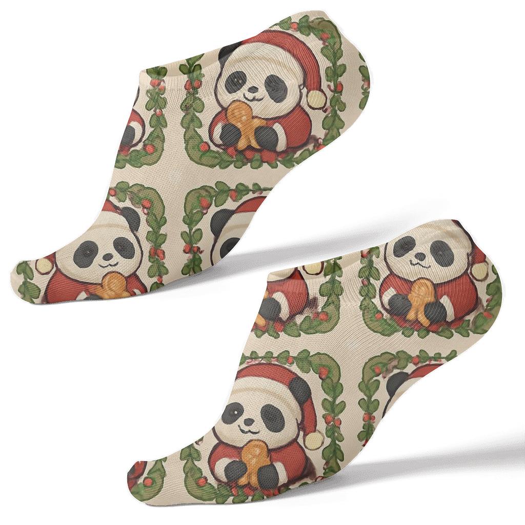 Panda Gingerbread Garland Grid unique graphic ankle socks
