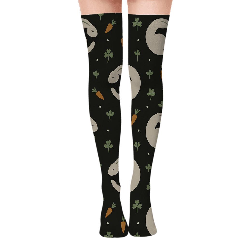 Lunar Burrow Pattern With Rabbit Constellations trendy patterned over-the-knee socks