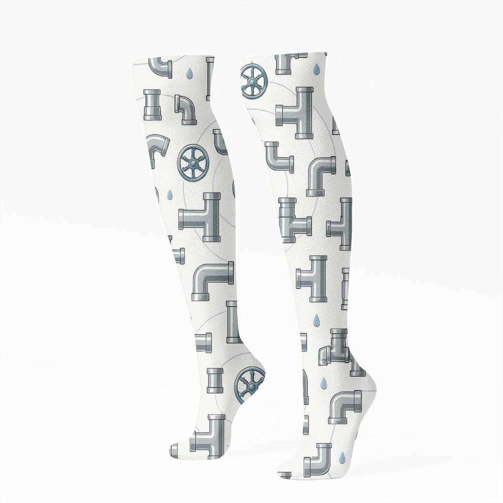 Chrome Fittings With Plumber Orbit Pattern premium sports knee-high socks
